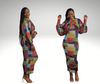 Multicolor 2 piece tube dress set